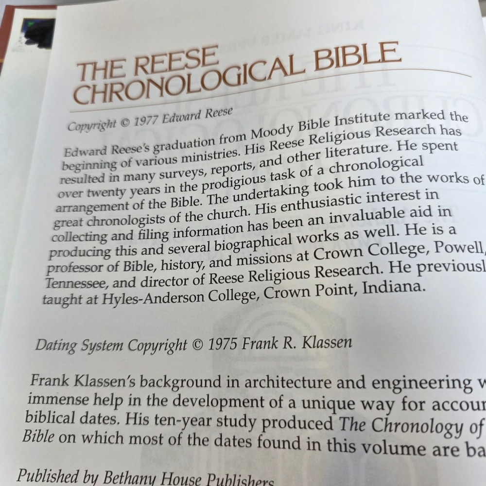 The Reese Chronological Bible KJV Hardcover Edward Reese Bethany House 1977 - Picture 7 of 8